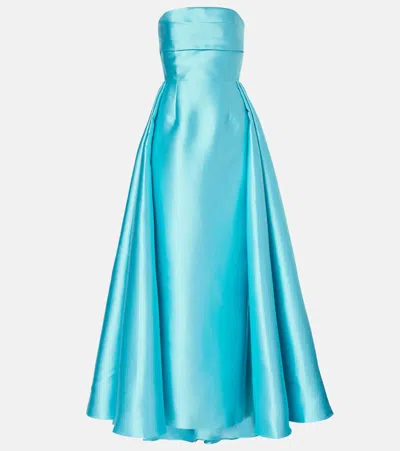 Solace London Strapless Satin Twill Gown In Blue