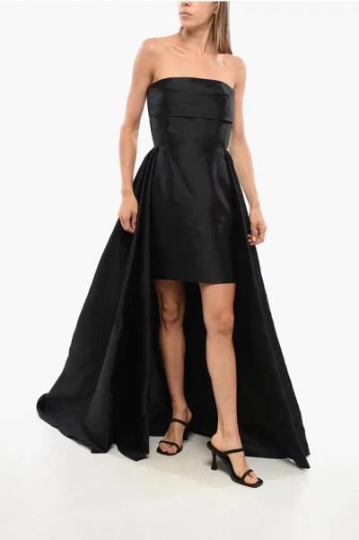 Solace London Strapless Trina Mini Dress With Maxi Draped In Black