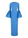 Solace London 'suri' Blue Crewneck Long Dress With Puffed Long Sleeves In Blue