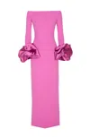 Solace London 'talia' Pink Long Dress With Bare Shoulders And Sleeves With Ruffles In Twill Woman In Black