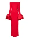 Solace London Talia Off-the-shoulder Faille-trimmed Crepe Gown In Rojo