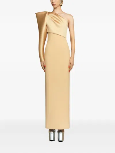 Solace London Tally Satin-sleeve Maxi Dress In Brown
