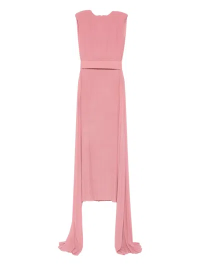 Solace London Tavia Pleated Belted Maxi Dress In Pink