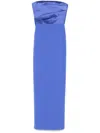 Solace London Afra Strapless Gathered Satin-twill And Crepe Gown In Blue