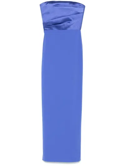 Solace London Afra Strapless Gathered Satin-twill And Crepe Gown In Blue