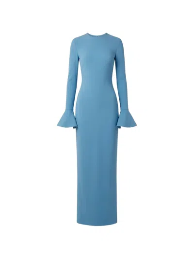 Solace London The Alicia Maxi Flared-cuff Dress In Blue