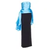 Solace London The Darra Satin Draped Strapless Gown In Blue