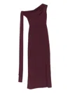 Solace London Irina Bordeaux One-shoulder Long Dress With Draped Neckline In Fabric Woman In Burgundy