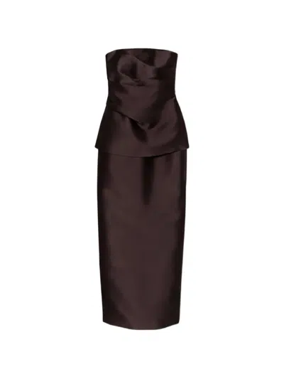 Solace London The Lucille Strapless Maxi Dress In Brown