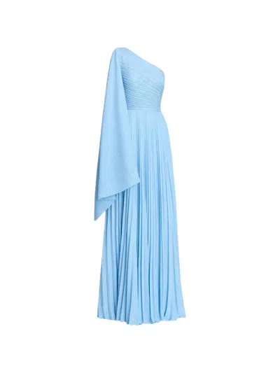 Solace London The Maci Pleated One-shoulder Maxi Dress In Multi