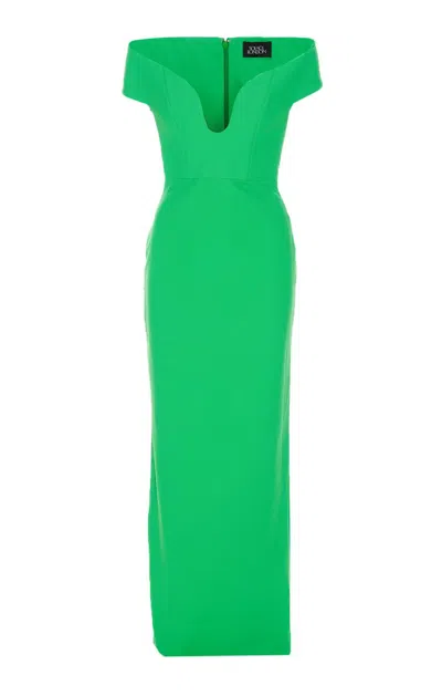 Solace London Marlowe Off-the-shoulder Crepe Gown In Green