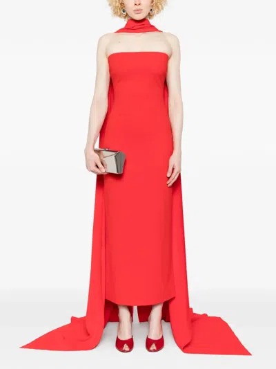 Solace London The Martine Draped Midi Dress In Red