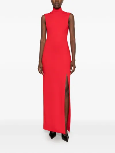 Solace London The Nanette High-neck Side-slit Maxi Dress In Red