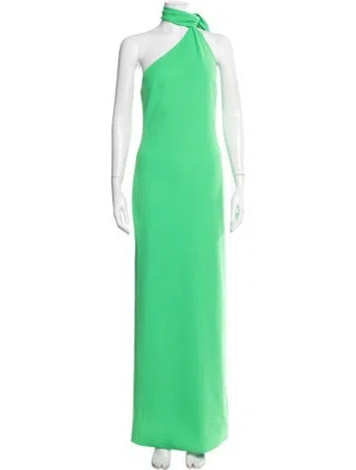Pre-owned Solace London Tie Neck Long Dress In Green