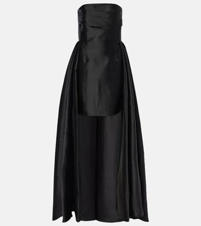 Solace London Trina Asymmetric Satin Minidress In Black