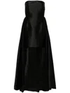 Solace London Strapless Trina Mini Dress With Maxi Draped In Black