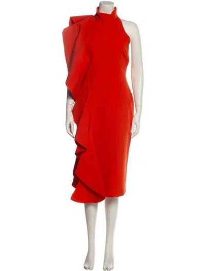 Pre-owned Solace London Turtleneck Midi Length Dress In Orange