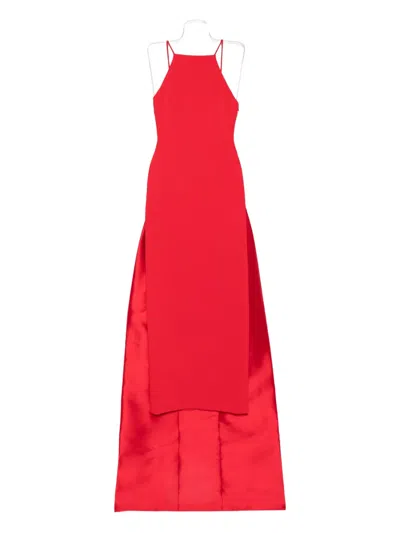 Solace London Ulla Halterneck Train Dress In Red