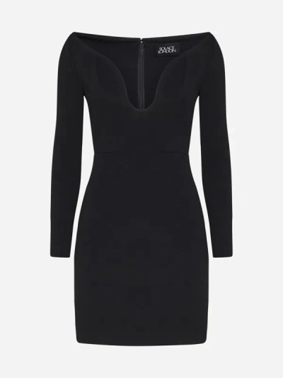 Solace London Black ' Uma' Mini Dress With Long Sleeves And U-neck In Polyester Woman