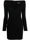 Solace London Black ' Uma' Mini Dress With Long Sleeves And U-neck In Black