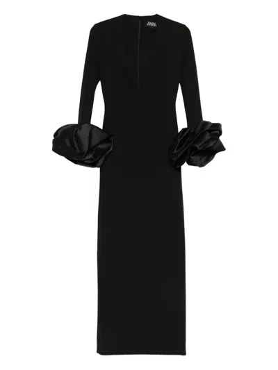Solace London V-neck Ruffled Dress In Black