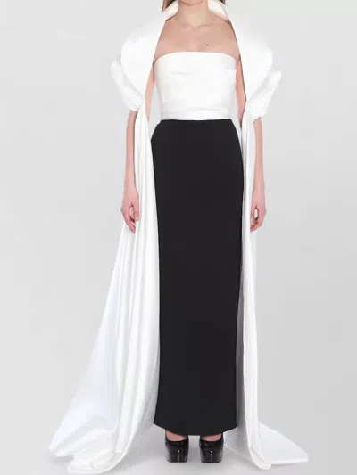 Solace London Vera Long Dress Strapless Pleated Bodice In White
