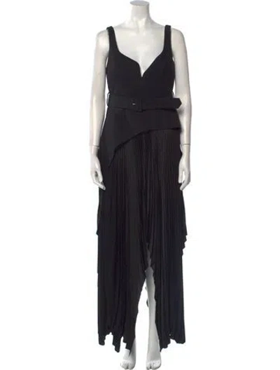 Pre-owned Solace London V-neck Long Dress In Black