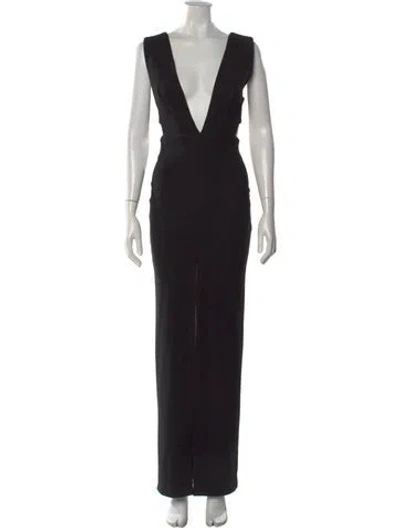 Pre-owned Solace London V-neck Long Dress In Black