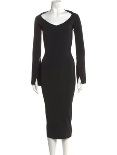 Pre-owned Solace London V-neck Midi Length Dress In Black