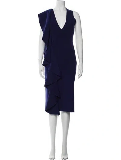 Pre-owned Solace London V-neck Midi Length Dress In Blue