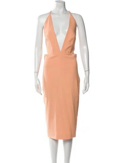 Pre-owned Solace London V-neck Midi Length Dress In Orange