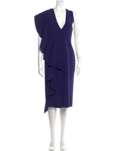 Pre-owned Solace London V-neck Midi Length Dress In Purple