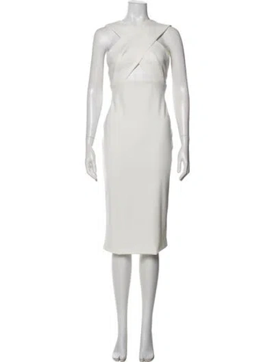 Pre-owned Solace London V-neck Midi Length Dress In White