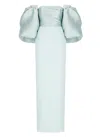 Solace London 'floris' Green Long Dress With Boat Neckline And Puffed Short Sleeves