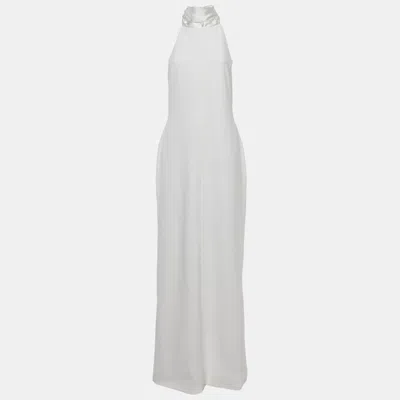 Pre-owned Solace London White Crepe & Satin Neck Detail Dahlia Maxi Dress L