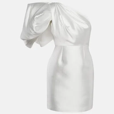 Pre-owned Solace London White Crepe One-shoulder Puff Sleeve Hayes Mini Dress S