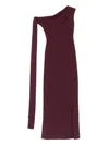 Solace London Irina Bordeaux One-shoulder Long Dress With Draped Neckline In Fabric Woman In Burgundy