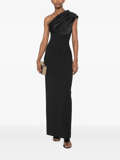 Solace London Gracie One-shoulder Pleated Satin Gown In Black