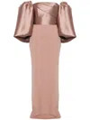 Solace London Floris Satin-trimmed Off-shoulder Gown In Rosa