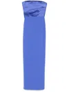 Solace London Afra Strapless Gathered Satin-twill And Crepe Gown In Blue