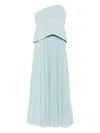 Solace London Britt Strapless Pleated Dress In Blue