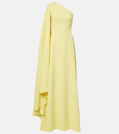 Solace London Yazmin Asymmetric Caped Gown In Yellow