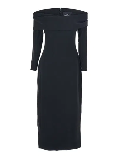 Solace London Yuni Black Dress With Square Neckline And Back Closure In Fabric Woman In Blue