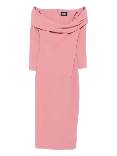 SOLACE LONDON YUNI OFF-SHOULDER DRAPED MIDI DRESS