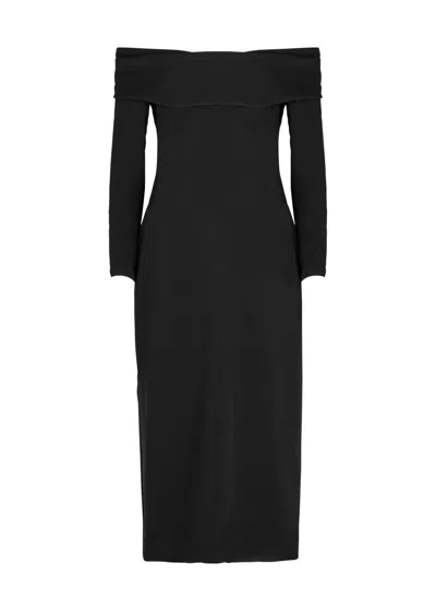 Solace London Yuni Off-the-shoulder Crepe Midi Dress In Black