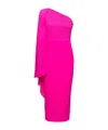 Solace London Lenna Midi Fuchsia One-shoulder Dress In Pleated Fabric Woman In Pink