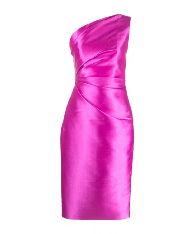 Solace Orla Satin One-shoulder Midi Dress In Pink