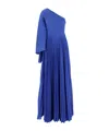 Solace London 'maci' Blue One-shoulder Long Dress With Pleated Effect In Blue