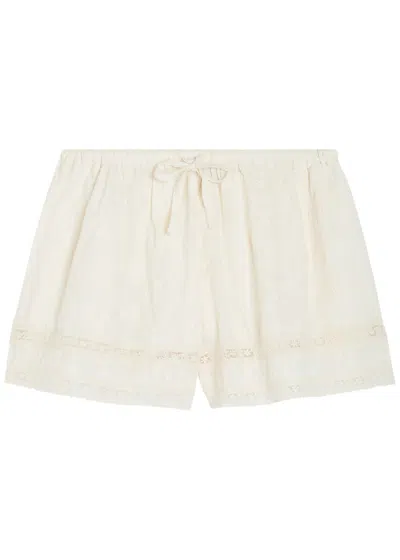 Solaqua Beau Embroidered Cotton Shorts In Neutral
