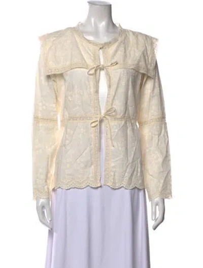 Pre-owned Solaqua Floral Print Open Front Top In Neutrals